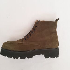 Pascucci Suede Leather Lace Up Boots Booties Size 9.5 Olive Green New